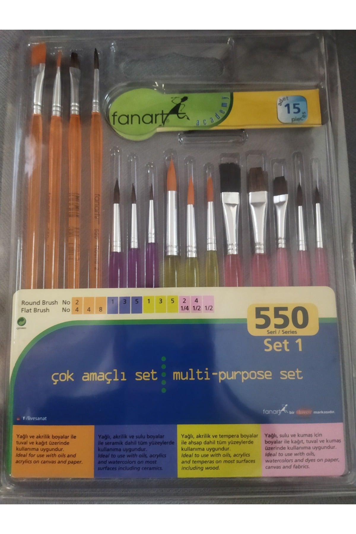 Fırça Seti 15 Adet Sulu Boya, Yağlı Boya Fırça Set